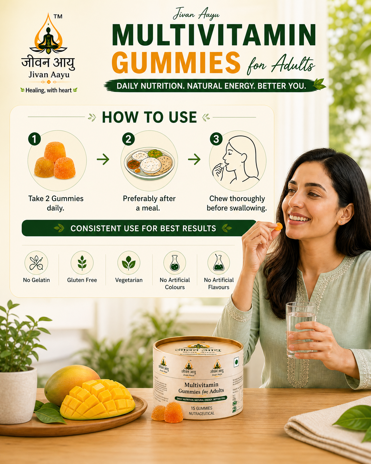 ✨ Jivan Aayu Multivitamin Gummies for Adults – Pack of 2 | 🍬 30 Gummies | 🎁 ₹499