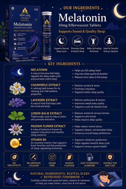 🌙 Jivan Aayu Melatonin 10mg Effervescent Tablets 😴 🎁( BUY 1 GET 1 FREE💜)