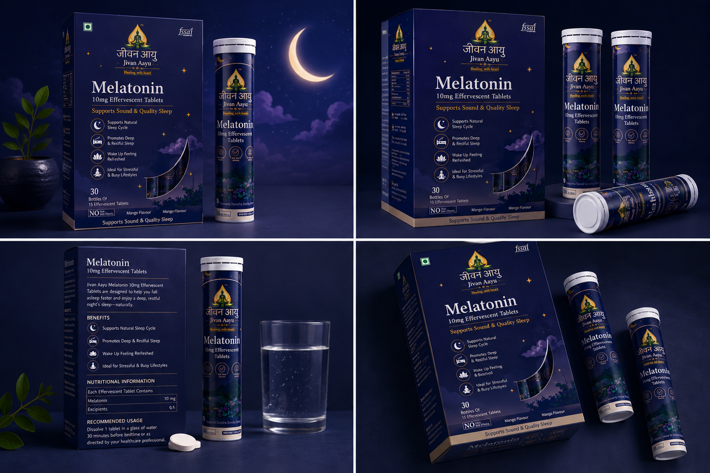 🌙 Jivan Aayu Melatonin 10mg Effervescent Tablets 😴 🎁( BUY 1 GET 1 FREE💜)