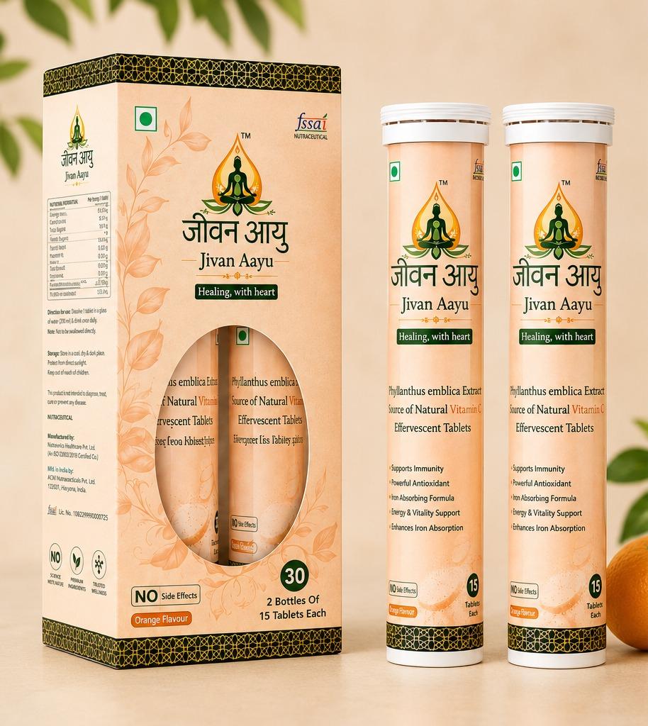 🍊 Jivan Aayu Vitamin C 500mg Effervescent Tablets 🎁 (Buy 1 Get 1 FREE🌞)