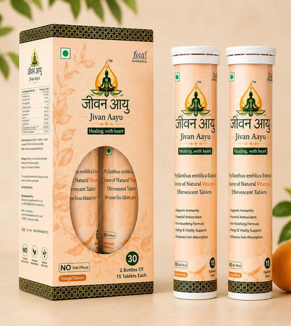 🍊 Jivan Aayu Vitamin C 500mg Effervescent Tablets 🎁 (Buy 1 Get 1 FREE🌞)