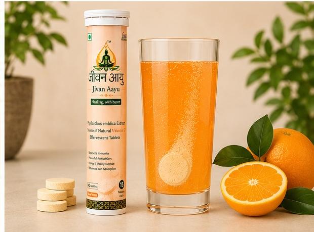 🍊 Jivan Aayu Vitamin C 500mg Effervescent Tablets 🎁 (Buy 1 Get 1 FREE🌞)