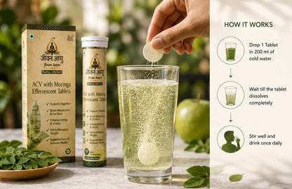 🍏 Jivan Aayu ACV with Moringa Effervescent Tablets 🎁 Buy 1 Get 1 FREE🌿