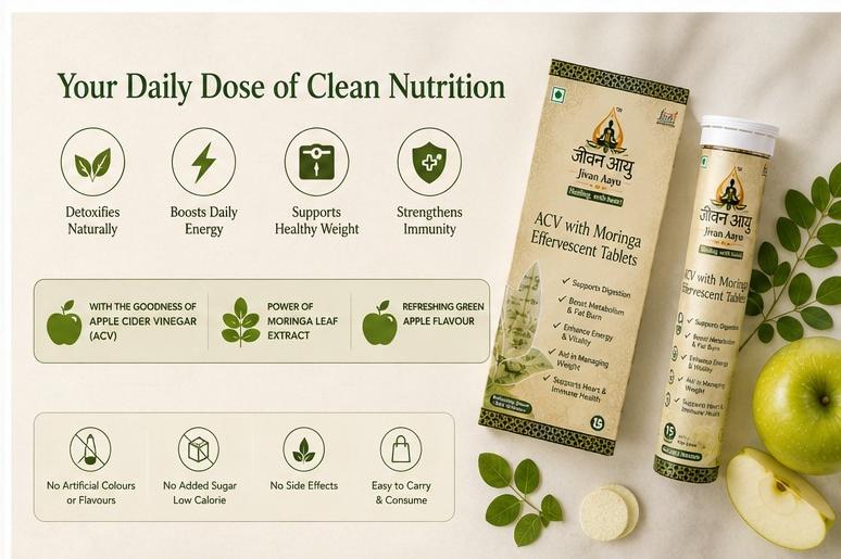 🍏 Jivan Aayu ACV with Moringa Effervescent Tablets 🎁 Buy 1 Get 1 FREE🌿
