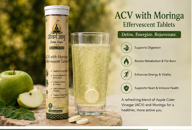 🍏 Jivan Aayu ACV with Moringa Effervescent Tablets 🎁 Buy 1 Get 1 FREE🌿