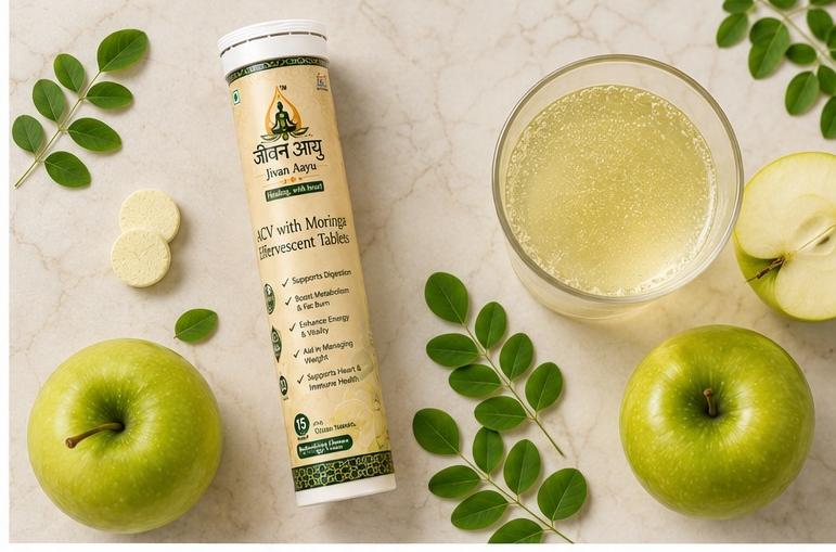 🍏 Jivan Aayu ACV with Moringa Effervescent Tablets 🎁 Buy 1 Get 1 FREE🌿