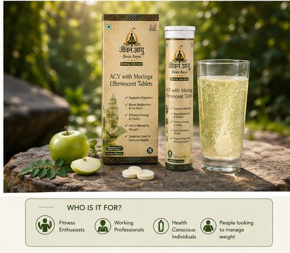 🍏 Jivan Aayu ACV with Moringa Effervescent Tablets 🎁 Buy 1 Get 1 FREE🌿