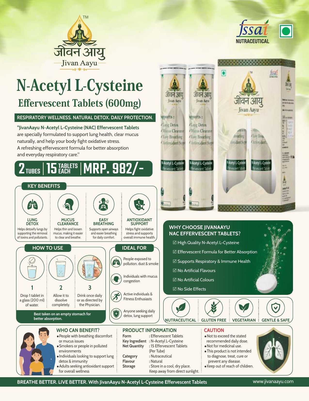 Jivan Aayu N-Acetyl L-Cysteine (NAC) Effervescent Tablets 600mg